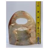 Hand-Carved Natural Green Onyx Sculptural – Abstract Banded Agate Decor.     3 lbs 11.7 oz / 1 kg 693 g.