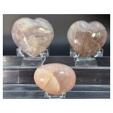 Lot of 5 Premium Peach Moonstone Carvings - Hearts, Eggs & Palm Stones.   2 lbs 1.5 oz / 951 g.