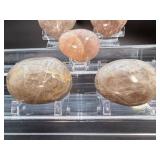 Lot of 5 Premium Peach Moonstone Carvings - Hearts, Eggs & Palm Stones.   2 lbs 1.5 oz / 951 g.