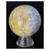 High-Quality Polished Ocean Jasper Sphere – Rare Specimen with Orbicular Detail.   9.2 oz / 262 g