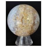 High-Quality Polished Ocean Jasper Sphere – Rare Specimen with Orbicular Detail.   9.2 oz / 262 g