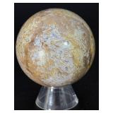High-Quality Polished Ocean Jasper Sphere – Rare Specimen with Orbicular Detail.   9.2 oz / 262 g