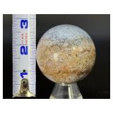High-Quality Polished Ocean Jasper Sphere – Rare Specimen with Orbicular Detail.   9.2 oz / 262 g