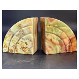 Vintage Art Deco Green & Amber Multi-Color Onyx "Half-Moon" Bookends.              15 lbs 8 oz / 7 kg 33 g.