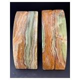 Vintage Art Deco Green & Amber Multi-Color Onyx "Half-Moon" Bookends.              15 lbs 8 oz / 7 kg 33 g.