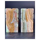 Vintage Art Deco Green & Amber Multi-Color Onyx "Half-Moon" Bookends.              15 lbs 8 oz / 7 kg 33 g.