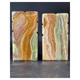 Vintage Art Deco Green & Amber Multi-Color Onyx "Half-Moon" Bookends.              15 lbs 8 oz / 7 kg 33 g.