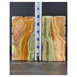 Vintage Art Deco Green & Amber Multi-Color Onyx "Half-Moon" Bookends.              15 lbs 8 oz / 7 kg 33 g.