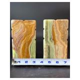 Vintage Art Deco Green & Amber Multi-Color Onyx "Half-Moon" Bookends.              15 lbs 8 oz / 7 kg 33 g.