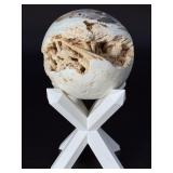 Rare Druzy Pink Lace Agate Sphere – Natural Stalactitic Geode Vug – Indonesian Specimen.  1lb .5 oz / 468 g.