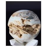 Rare Druzy Pink Lace Agate Sphere – Natural Stalactitic Geode Vug – Indonesian Specimen.  1lb .5 oz / 468 g.