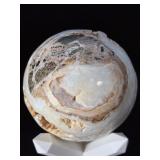 Rare Druzy Pink Lace Agate Sphere – Natural Stalactitic Geode Vug – Indonesian Specimen.  1lb .5 oz / 468 g.