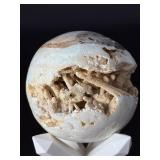 Rare Druzy Pink Lace Agate Sphere – Natural Stalactitic Geode Vug – Indonesian Specimen.  1lb .5 oz / 468 g.