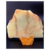 Original Hand-Painted Wolf Wildlife Portrait on Polished Honey Onyx – Signed by "CAMPY".    3 lbs 1 oz / 1 kg 390 g.