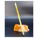 Original Hand-Painted Wolf Wildlife Portrait on Polished Honey Onyx – Signed by "CAMPY".    3 lbs 1 oz / 1 kg 390 g.