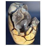 Museum-Grade Septarian "Dragon Egg" Geode with Black Calcite Druzy Pocket - 100% Natural Madagascar Specimen.   5 lbs 4.7 oz / 2.402kg.