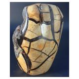 Museum-Grade Septarian "Dragon Egg" Geode with Black Calcite Druzy Pocket - 100% Natural Madagascar Specimen.   5 lbs 4.7 oz / 2.402kg.