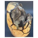 Museum-Grade Septarian "Dragon Egg" Geode with Black Calcite Druzy Pocket - 100% Natural Madagascar Specimen.   5 lbs 4.7 oz / 2.402kg.