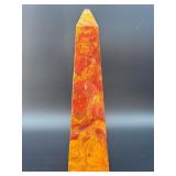 Large Polished Red Banded Onyx Obelisk – Vibrant Flame Pattern Tower.    5 lbs 12.5 oz / 2 kg 623 g.