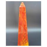 Large Polished Red Banded Onyx Obelisk – Vibrant Flame Pattern Tower.    5 lbs 12.5 oz / 2 kg 623 g.