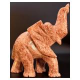 Hand-Carved Pink Marble Elephant Figurine - Trunk Up for Good Luck.   9 lbs 9.6 oz / 4.355 kg.