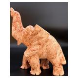 Hand-Carved Pink Marble Elephant Figurine - Trunk Up for Good Luck.   9 lbs 9.6 oz / 4.355 kg.