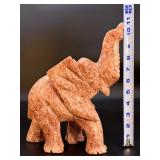 Hand-Carved Pink Marble Elephant Figurine - Trunk Up for Good Luck.   9 lbs 9.6 oz / 4.355 kg.
