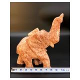Hand-Carved Pink Marble Elephant Figurine - Trunk Up for Good Luck.   9 lbs 9.6 oz / 4.355 kg.