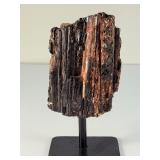 Striking 5.5" Raw Black Tourmaline & Golden Mica Specimen on Custom Display Stand.      1 lb 5.5 oz / 611g.
