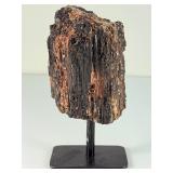 Striking 5.5" Raw Black Tourmaline & Golden Mica Specimen on Custom Display Stand.      1 lb 5.5 oz / 611g.