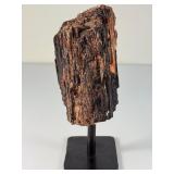 Striking 5.5" Raw Black Tourmaline & Golden Mica Specimen on Custom Display Stand.      1 lb 5.5 oz / 611g.