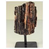 Striking 5.5" Raw Black Tourmaline & Golden Mica Specimen on Custom Display Stand.      1 lb 5.5 oz / 611g.