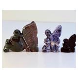 Set of 3 Hand-Carved Gemstone Butterfly Fairies – Sodalite, Moss Agate & Amethyst.   4 oz / 116 g.