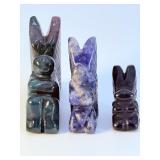 Set of 3 Hand-Carved Gemstone Butterfly Fairies – Sodalite, Moss Agate & Amethyst.   4 oz / 116 g.