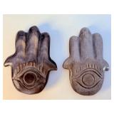 Hand-Carved Silver & Golden Sheen Obsidian Hamsa Pair.   3.2 oz / 93 g.