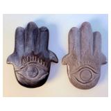 Hand-Carved Silver & Golden Sheen Obsidian Hamsa Pair.   3.2 oz / 93 g.
