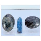 Blue Apatite Polished Trio: Point, Palm Stone, and Large Oval Pebble.   10.9 oz / 310 g.