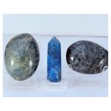 Blue Apatite Polished Trio: Point, Palm Stone, and Large Oval Pebble.   10.9 oz / 310 g.