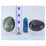 Blue Apatite Polished Trio: Point, Palm Stone, and Large Oval Pebble.   10.9 oz / 310 g.