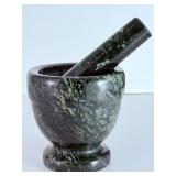 Elegant Hand-Carved Green Marble Mortar & Pestle.   2 lbs 15.3 oz / 1 kg 342 g.