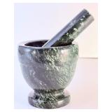 Elegant Hand-Carved Green Marble Mortar & Pestle.   2 lbs 15.3 oz / 1 kg 342 g.