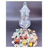 Decorative Footed Glass Apothecary Jar with Assorted Polished Gemstones.    5 lbs 11.5 oz / 2 kg 597 g
