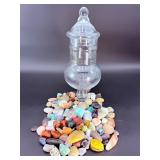 Decorative Footed Glass Apothecary Jar with Assorted Polished Gemstones.    5 lbs 11.5 oz / 2 kg 597 g
