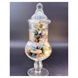 Decorative Footed Glass Apothecary Jar with Assorted Polished Gemstones.    5 lbs 11.5 oz / 2 kg 597 g
