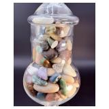 Decorative Footed Glass Apothecary Jar with Assorted Polished Gemstones.    5 lbs 11.5 oz / 2 kg 597 g