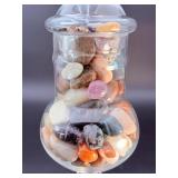 Decorative Footed Glass Apothecary Jar with Assorted Polished Gemstones.    5 lbs 11.5 oz / 2 kg 597 g
