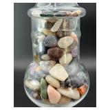 Decorative Footed Glass Apothecary Jar with Assorted Polished Gemstones.    5 lbs 11.5 oz / 2 kg 597 g