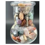 Decorative Footed Glass Apothecary Jar with Assorted Polished Gemstones.    5 lbs 11.5 oz / 2 kg 597 g