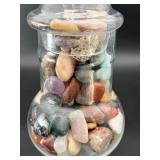 Decorative Footed Glass Apothecary Jar with Assorted Polished Gemstones.    5 lbs 11.5 oz / 2 kg 597 g