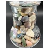 Decorative Footed Glass Apothecary Jar with Assorted Polished Gemstones.    5 lbs 11.5 oz / 2 kg 597 g